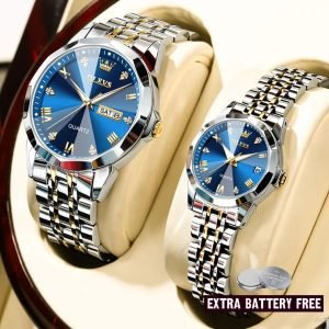 OLEVS 9931 Golden Blue Couple Watch