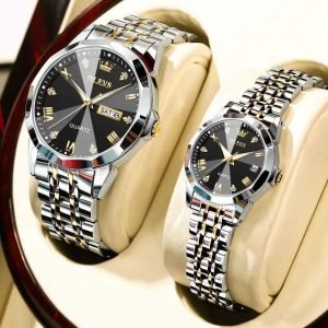 OLEVS 9931 Golden Black Couple Watch