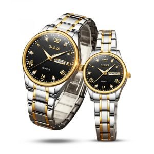 Olevs Silver Black Couple watch